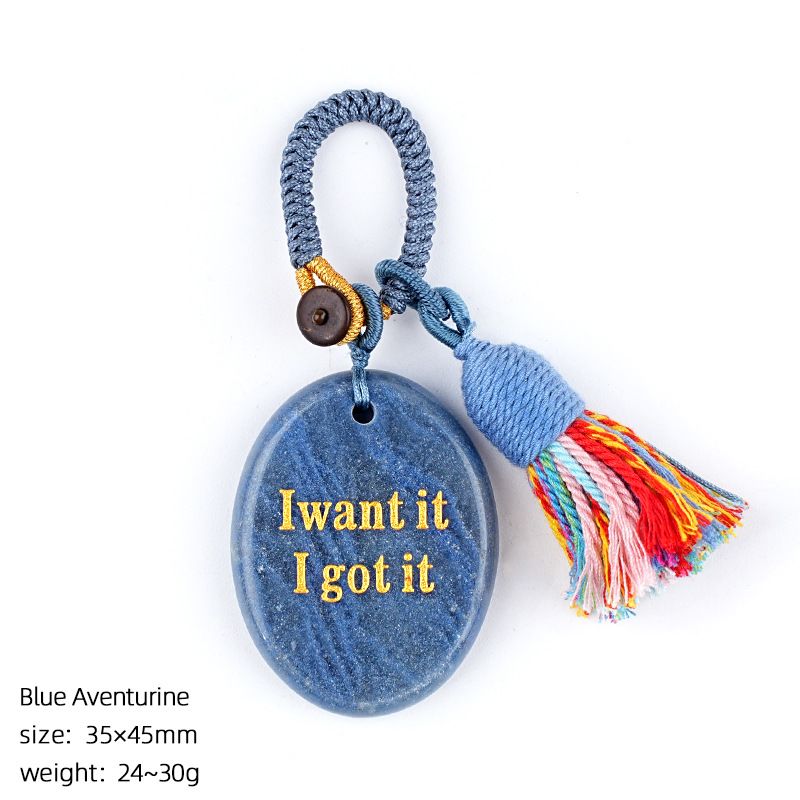 2454 Chaveiro de pedra de cristal natural com letras de ágata pingente de carro, pingente de bolsa de pedra mindfulness.