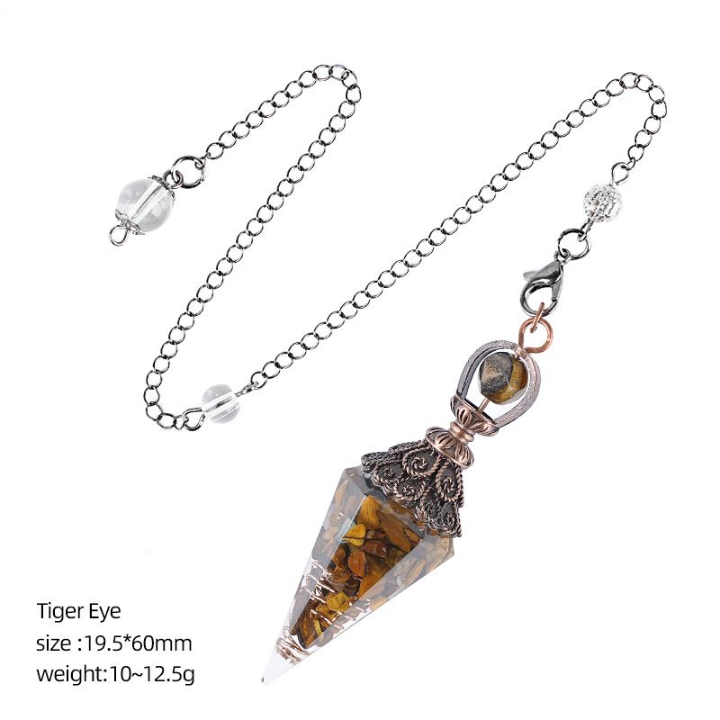 Cristal Pêndulo Cascalho Epóxi Cobre Antigo Ponta Única Hexagonal Cone Yoga Acessórios de Meditação Pêndulo de Freqüência Ajustável