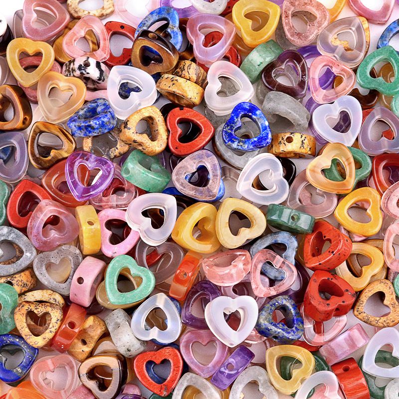 2055-Pedra de cristal natural ágata oco amor contas soltas DIY colar colar pulseira acessórios contas