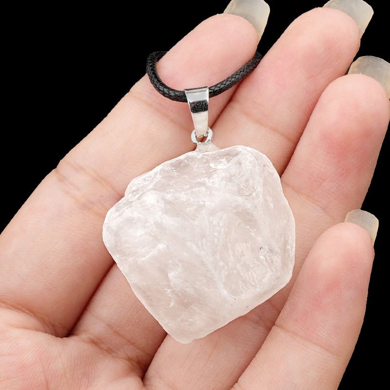 499-Pingente de pedra áspera de cristal natural ametista rosa amarelo branco colar de pedra áspera pingente de joias