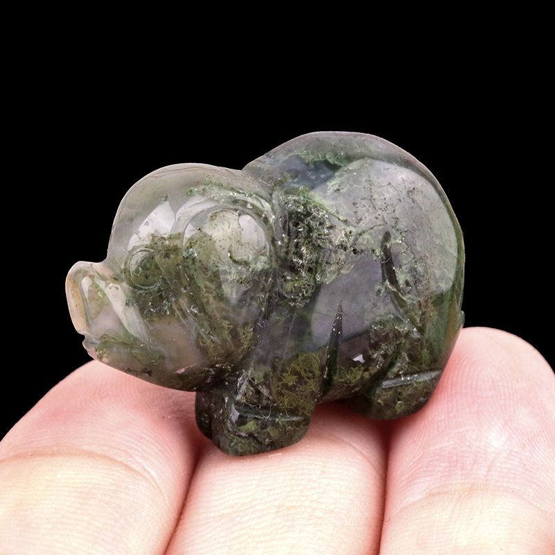 1794-1Em pedra de ágata de cristal natural de leitão gravado mini enfeite artesanal de animal pequeno