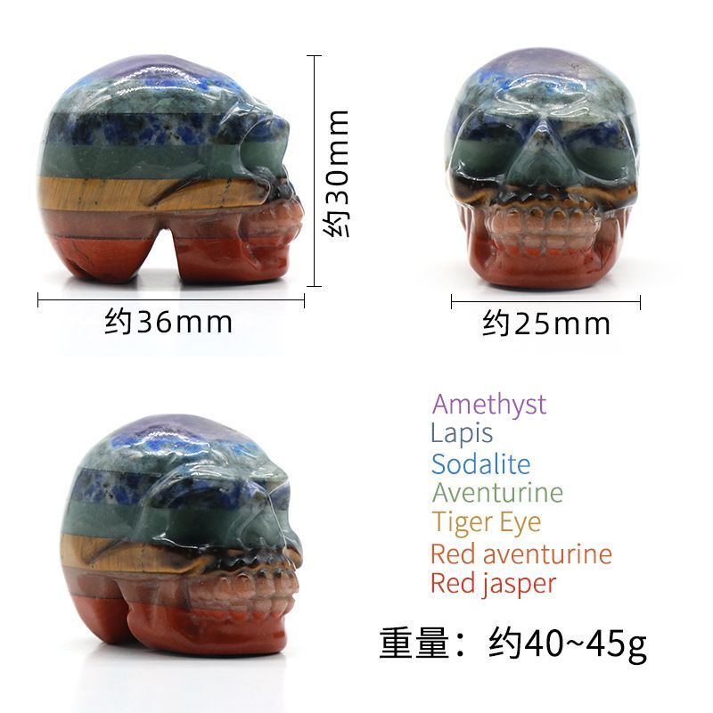 1352-Crânio esculpido em cristal natural emenda colorida artesanato cabeça fantasma Halloween ornamento de artesanato decorativo