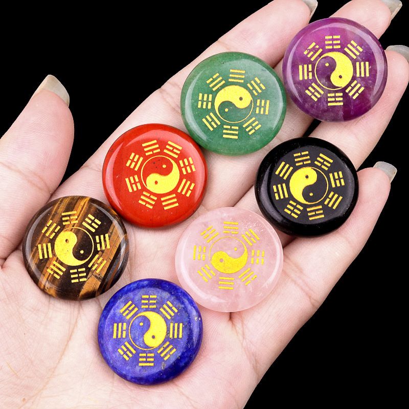 2024-25Mm disco de fofoca ágata de ametista natural gravura em pedra semipreciosa Yin taoísta e yang fofoca diagrama de tai chi