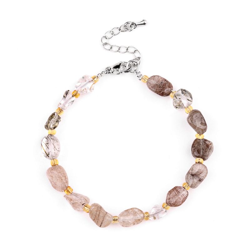 2077-Pulseira de ametista cristal azul turmalina cabelo cristal pulseira de pedra irregular mercadoria cênica