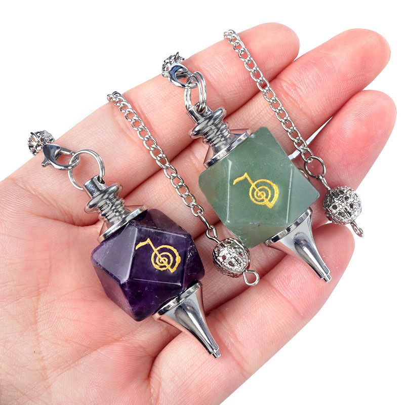 1758-Cho Ku Rei Pingente de Pêndulo de Símbolo de Poder Pedra de Cristal Reiki Runas Meditação Pêndulo