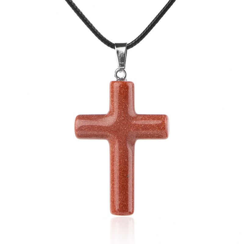 1488 Colar de cruz de cristal natural de 40 mm de venda quente elegante versátil grande pingente de cruz de ágata redonda