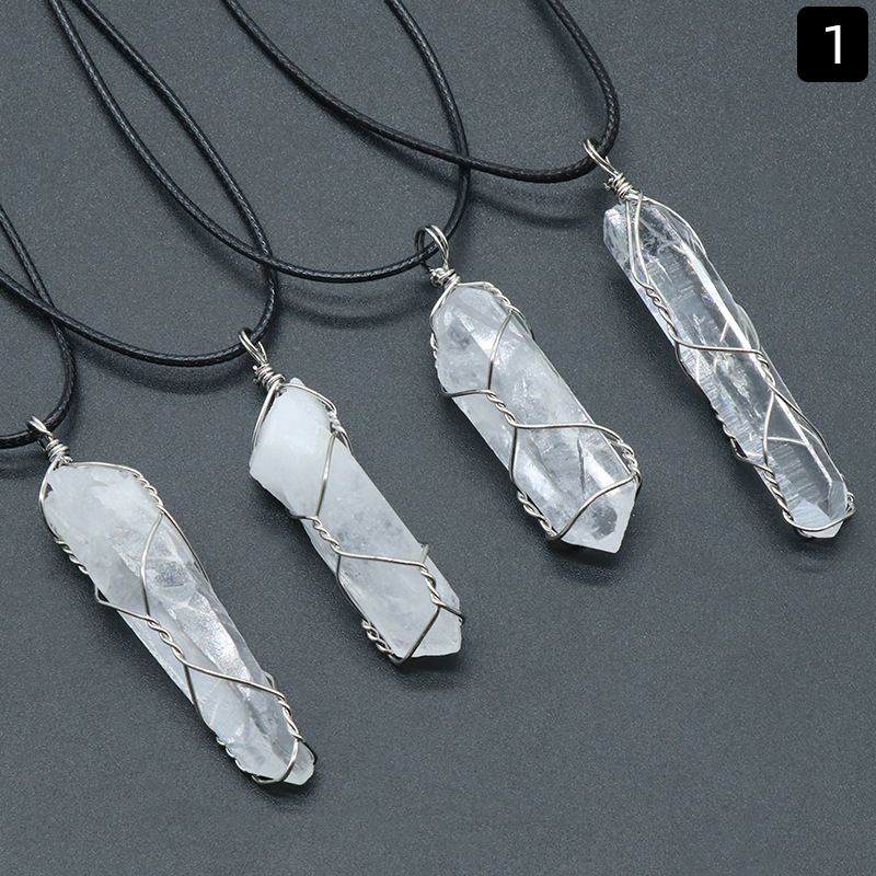 Coluna de cristal de pedra áspera de quartzo transparente 1448 pingente de enrolamento irregular ouro prata colar de cristal branco