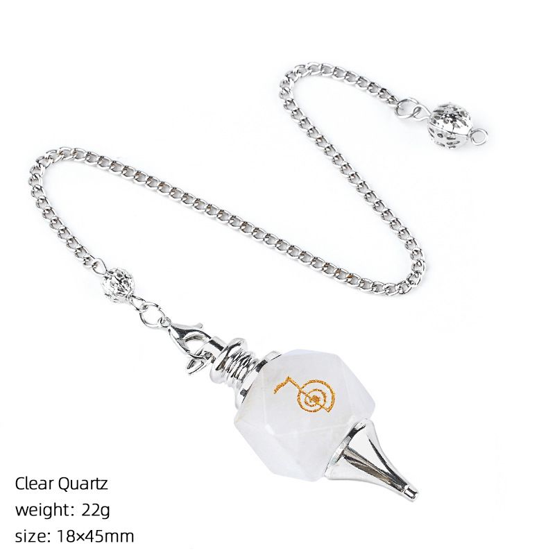 Pingente de pêndulo de cristal natural Gravura geométrica Runa Yoga Meditação Freqüência ajustável Pêndulo de pedra natural