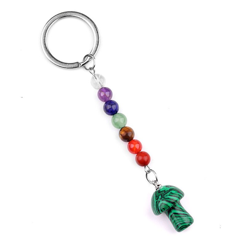 1469-Chave pingente de cristal natural colorido pedra 2cm cogumelo chaveiro saco acessórios presente atacado