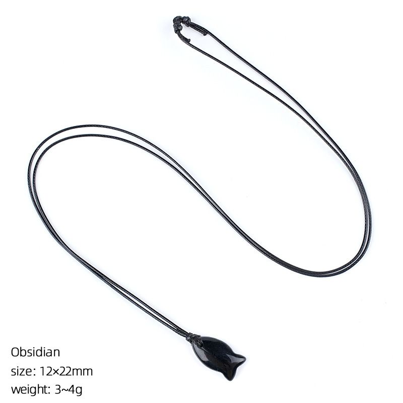 Colar de peixe de cristal natural 22Mm bonito tecido à mão ajustável corrente de suéter pedra áspera gravada pingente em forma de peixe