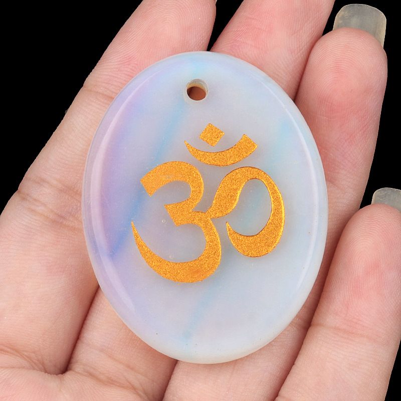 2338-Letras de ágata de cristal natural OM símbolo palma pedra yoga runa DIY chaveiro pingente acessórios