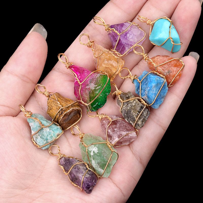 2193-15~ 25 mm de cristal rosa roxo olho de tigre pedra áspera enrolamento pingente brincos de jóias DIY acessórios