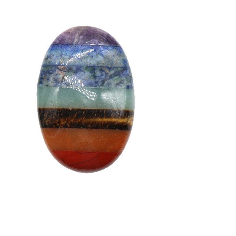 1384-Jogo oval de pedra colorida, cabeça de pedra colorida natural em forma de ovo, processo de emenda do chakra de pedra de jogo