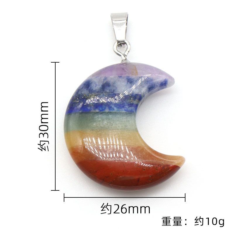 1232-Pingente de lua de pedra colorida, junção de pedra de cristal natural 30mm lua crescente, jóias de chakra