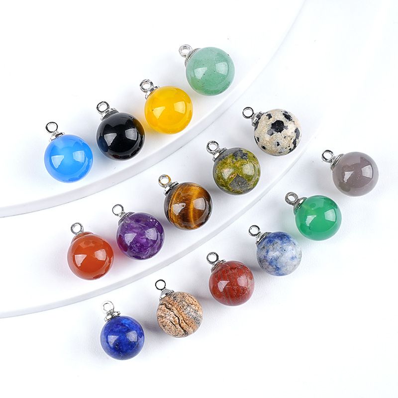10Mm pingente de bola de pedra natural artesanal brincos pulseira colar de cristal contas soltas redondas acessórios de jóias