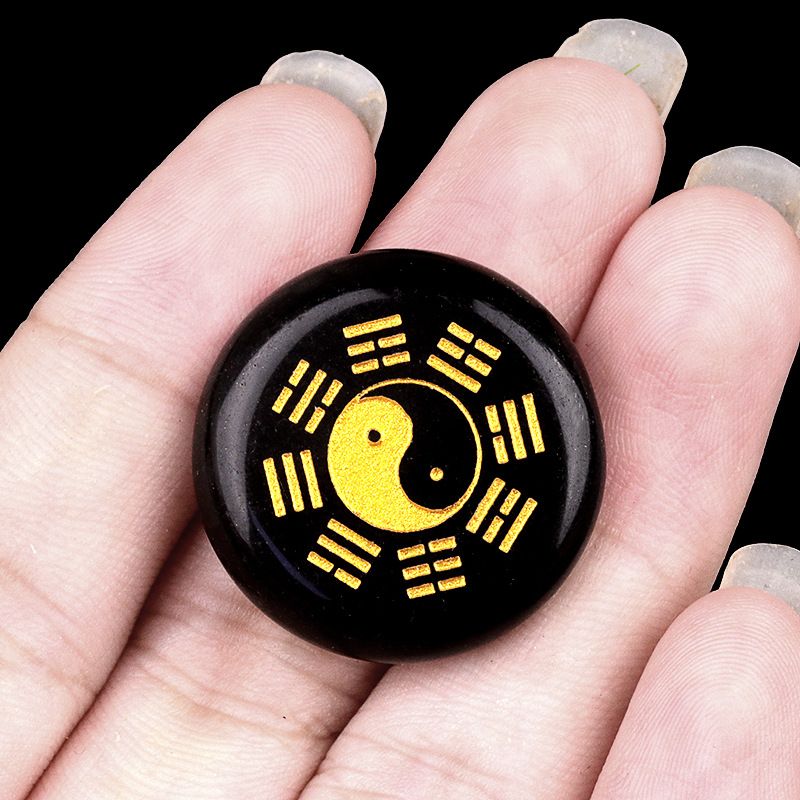 2024-25Mm disco de fofoca ágata de ametista natural gravura em pedra semipreciosa Yin taoísta e yang fofoca diagrama de tai chi