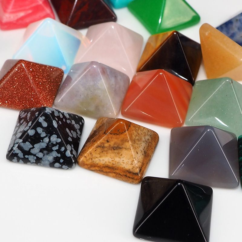 Lote de 7 jóias naturais cristal ágata jade semi-precioso 14mm pirâmide anel ornamento