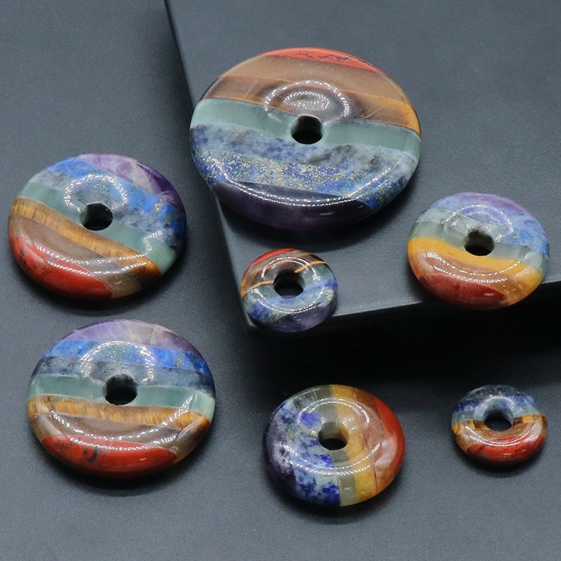 1282-Pingente de fivela de segurança de pedra colorida, emenda de pedra de cristal grande anel de buraco DIY material pendente de chakra