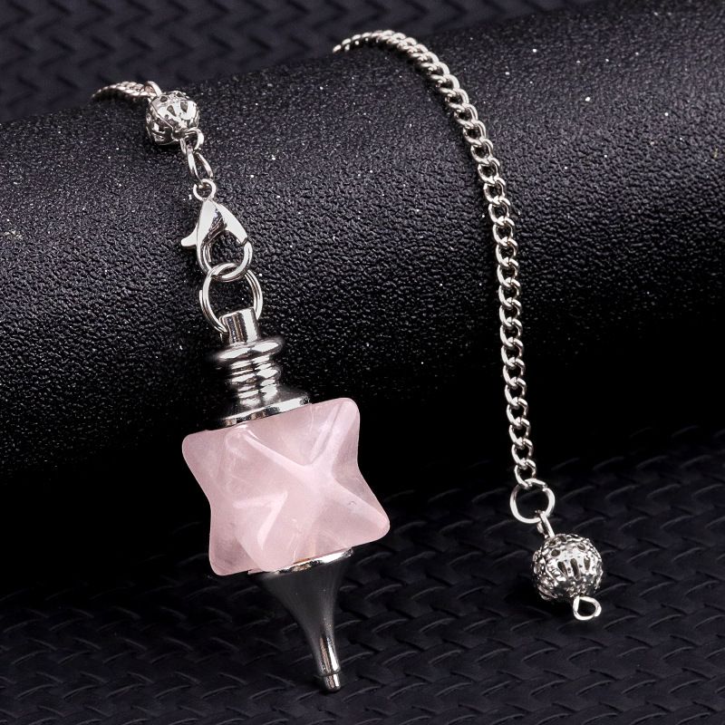 2148-Merkaba Pêndulo de Cristal, Roxo Rosa Cristal Ágata Hexagrama Pêndulo Yoga Jóias