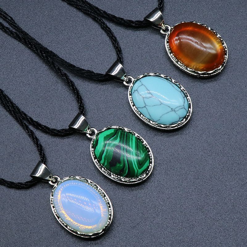 Liga incrustada cristal ágata pingente de pedra oval retro ametista colar moda jóias atacado