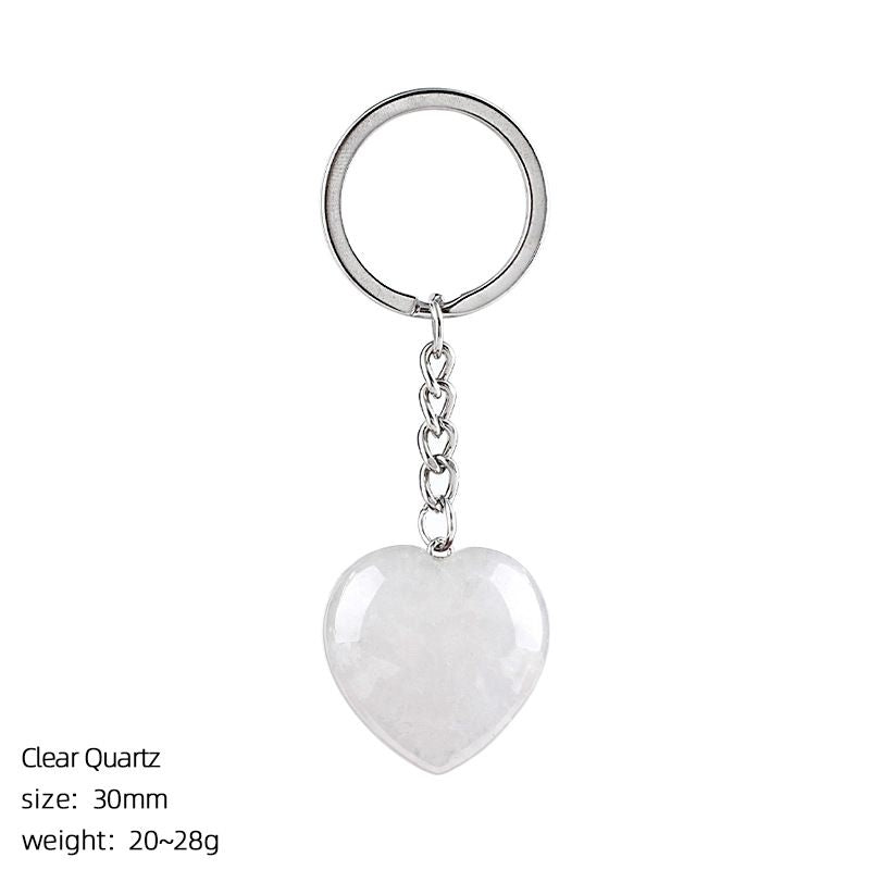 30Mm cristal natural amor chaveiro bonito saco decoração do carro pedra áspera polida pingente de coração de pedra semipreciosa