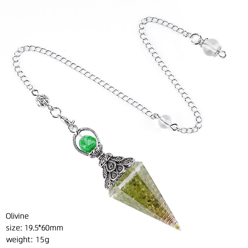 Hot Selling Cristal Natural Pêndulo Receptáculo de Prata Antiga Cone Hexagonal Ponta Única Yoga Meditação Resina de Freqüência Ajustável Pêndulo