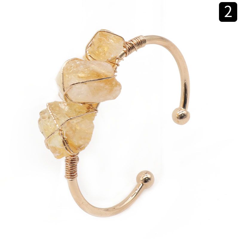 1169-Pulseira de Cristal Ametista Natural, Pedra Áspera Citrina Mista Cor Pedra Enrolamento Pulseira Aberta