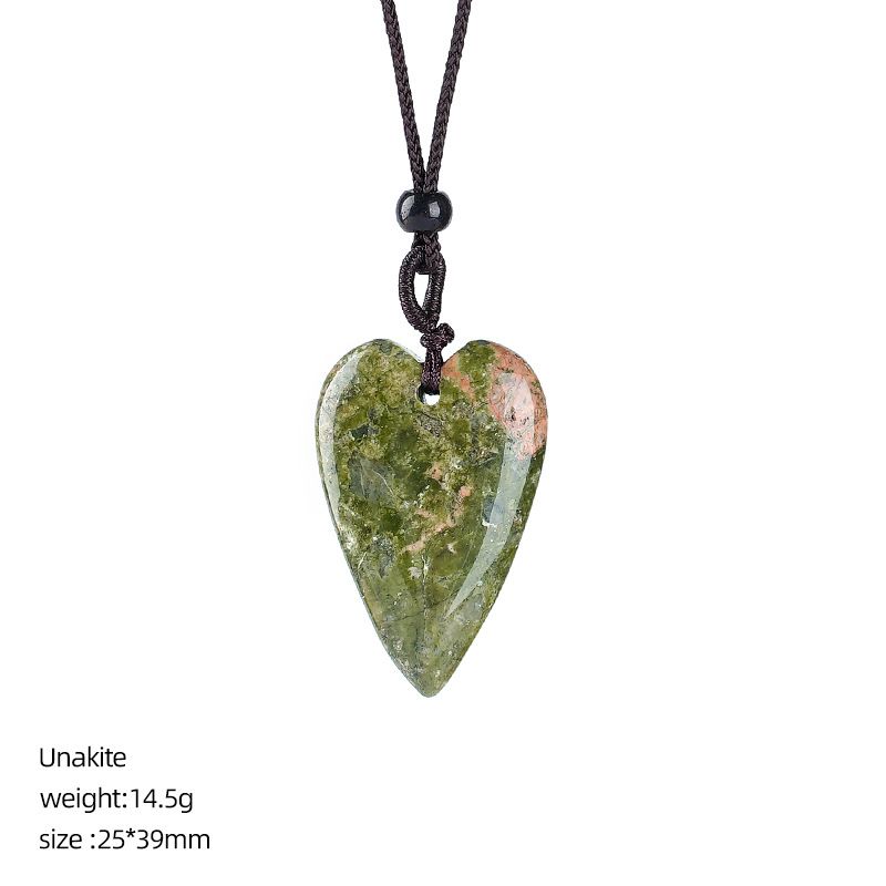 Colar de amor de cristal natural de 40mm, pingente de coração de pêssego de pedra de ágata gravado em forma de coração.