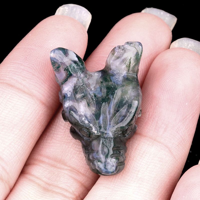 2118-Pó de ametista natural cristal olho de tigre escultura cabeça de lobo artesanato animal pequeno ornamento