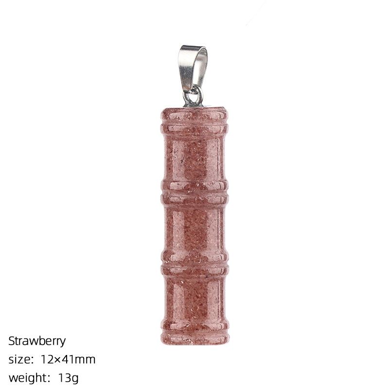 2496 Pingente de bambu de pedra natural, colar alto de junta de estilo chinês, joias de bambu de ametista de escultura tridimensional em pedra áspera.