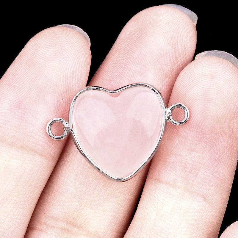 2026-15Mm conector de bainha de amor, pedra semi-preciosa natural amor duplo orifício de suspensão acessórios de jóias DIY