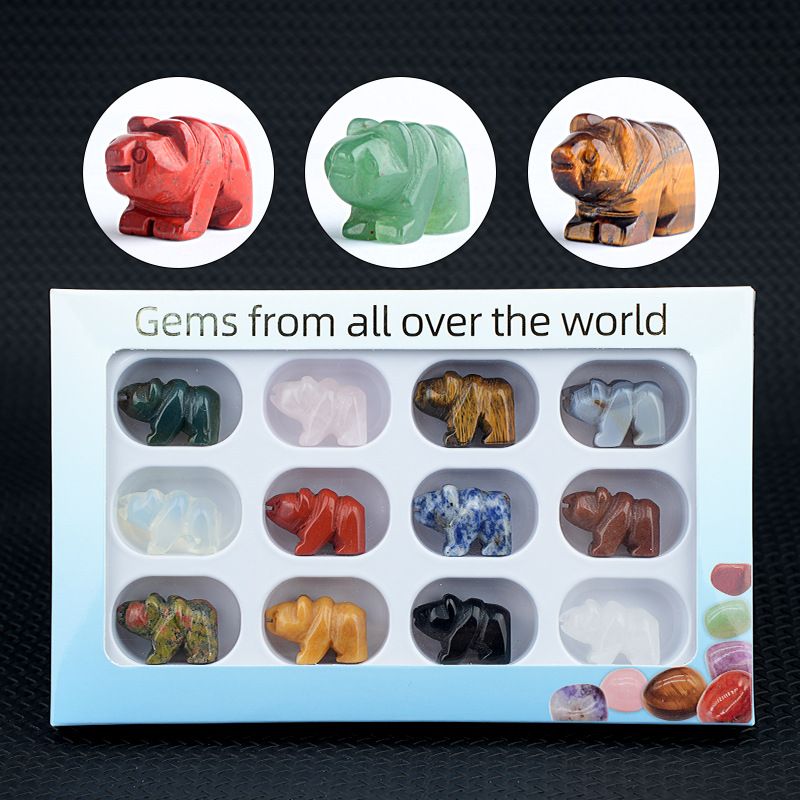 1 polegada urso polar 12 cores caixa animal cristal ágata jade escultura animal ornamento artesanato