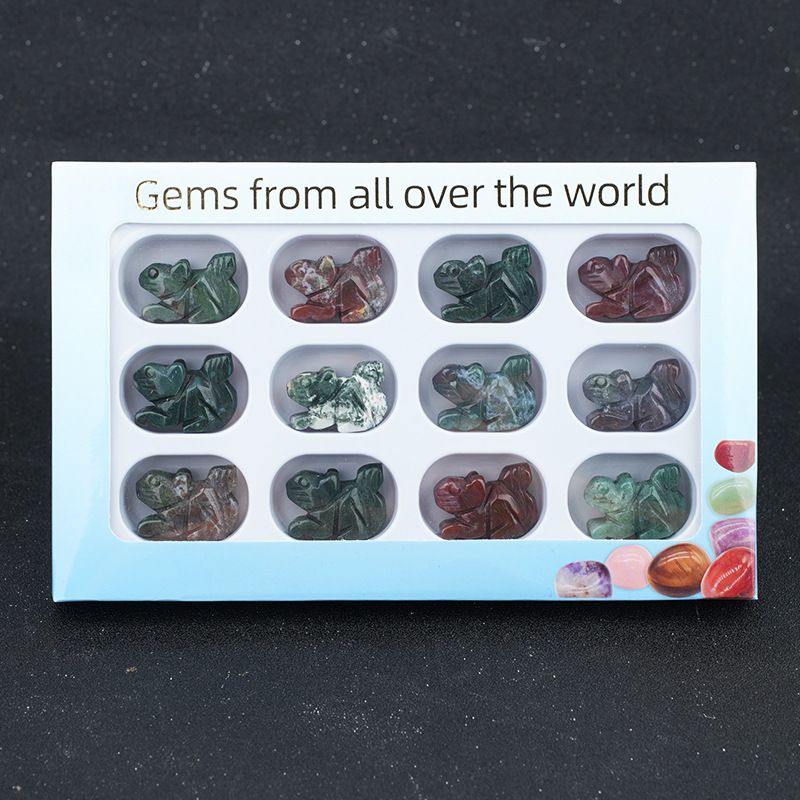12 caixas de cor 1 polegada gravado cristal ágata jade esquilo ornamento animal conjunto de artesanato