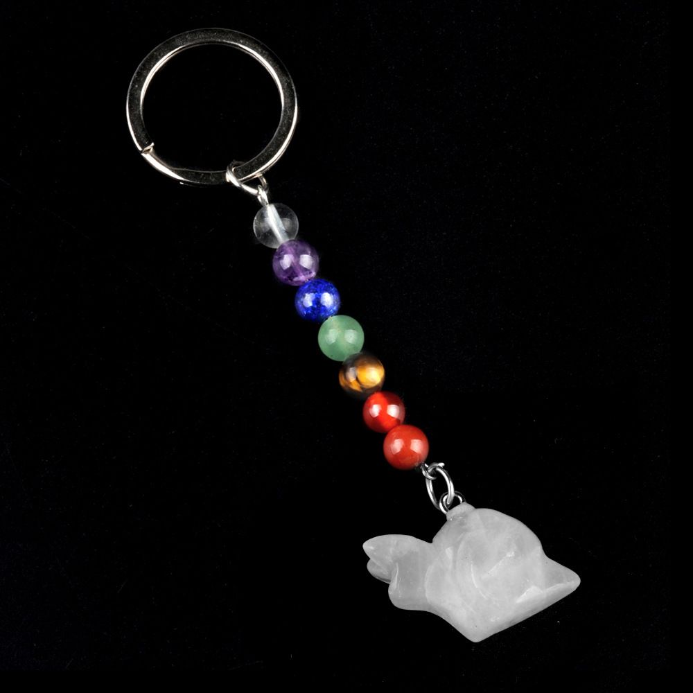 1962-Chaveiro de caracol de pedra de cristal colorido, pingente de jóias chakra, pingente de chaveiro de animal pequeno