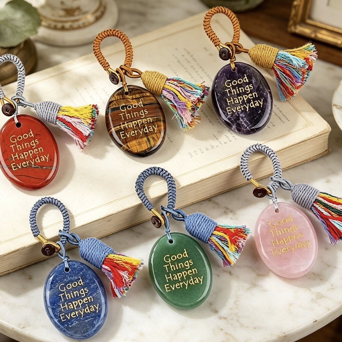 2469 Cristal natural palma de pedra chaveiro criativo saco reboque pendurado decorativo letras ágata mindfulness pedra pingente