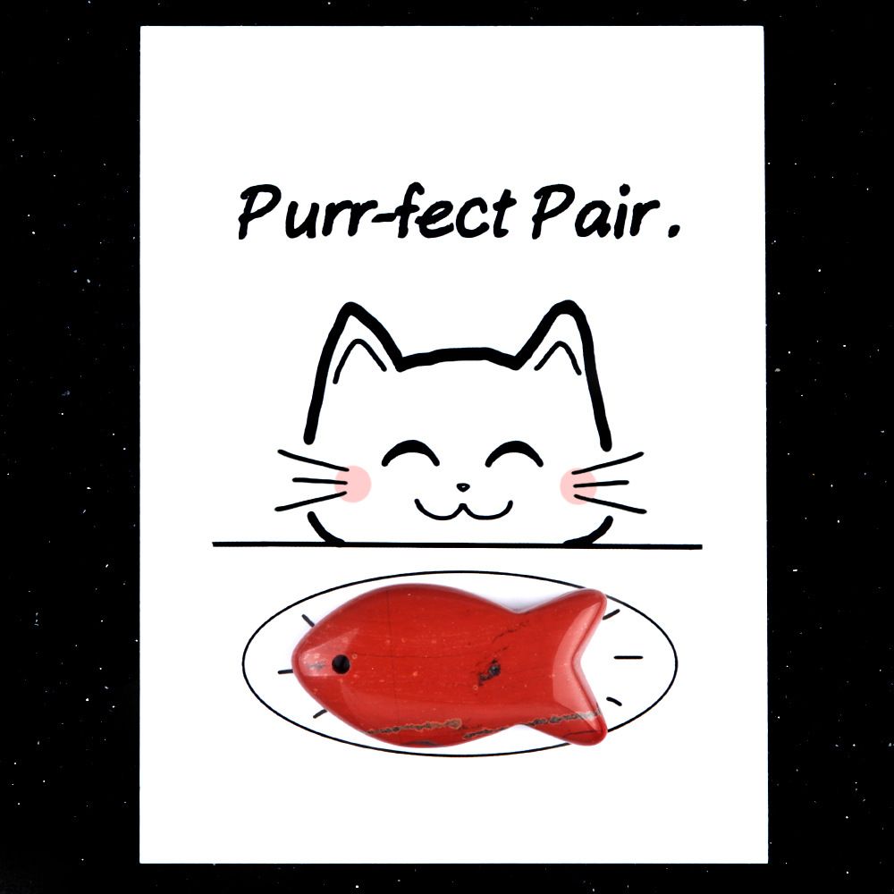1816-Purr-fect Par Série de Cartões de Cura para Gatos e Peixes Pedra de Ágata de Cristal Natural, Creative Fun