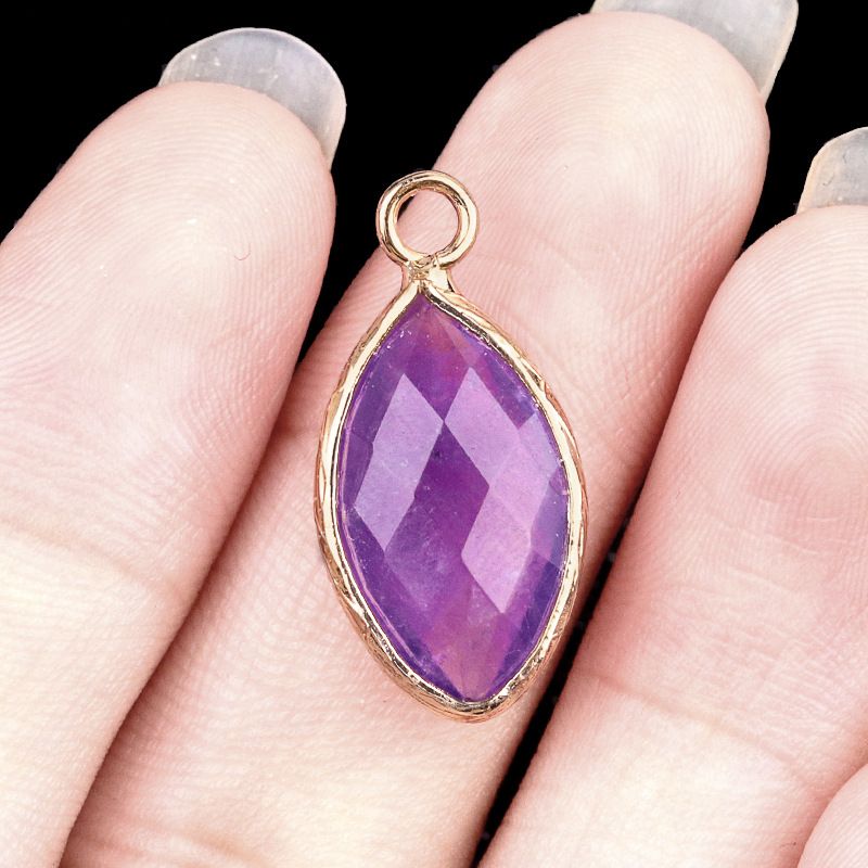 2075-Amethyst ágata pedra semi-preciosa olho de cavalo bainha de cobre pingente DIY brincos gancho de cabelo jóias acessórios material