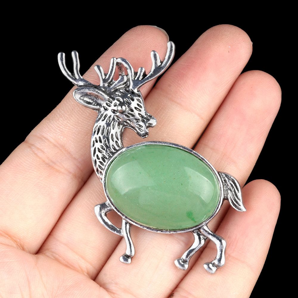 1934-Pingente de broche de alce de pedra semipreciosa incrustada em liga de cristal natural Alfinete de moda europeu e americano