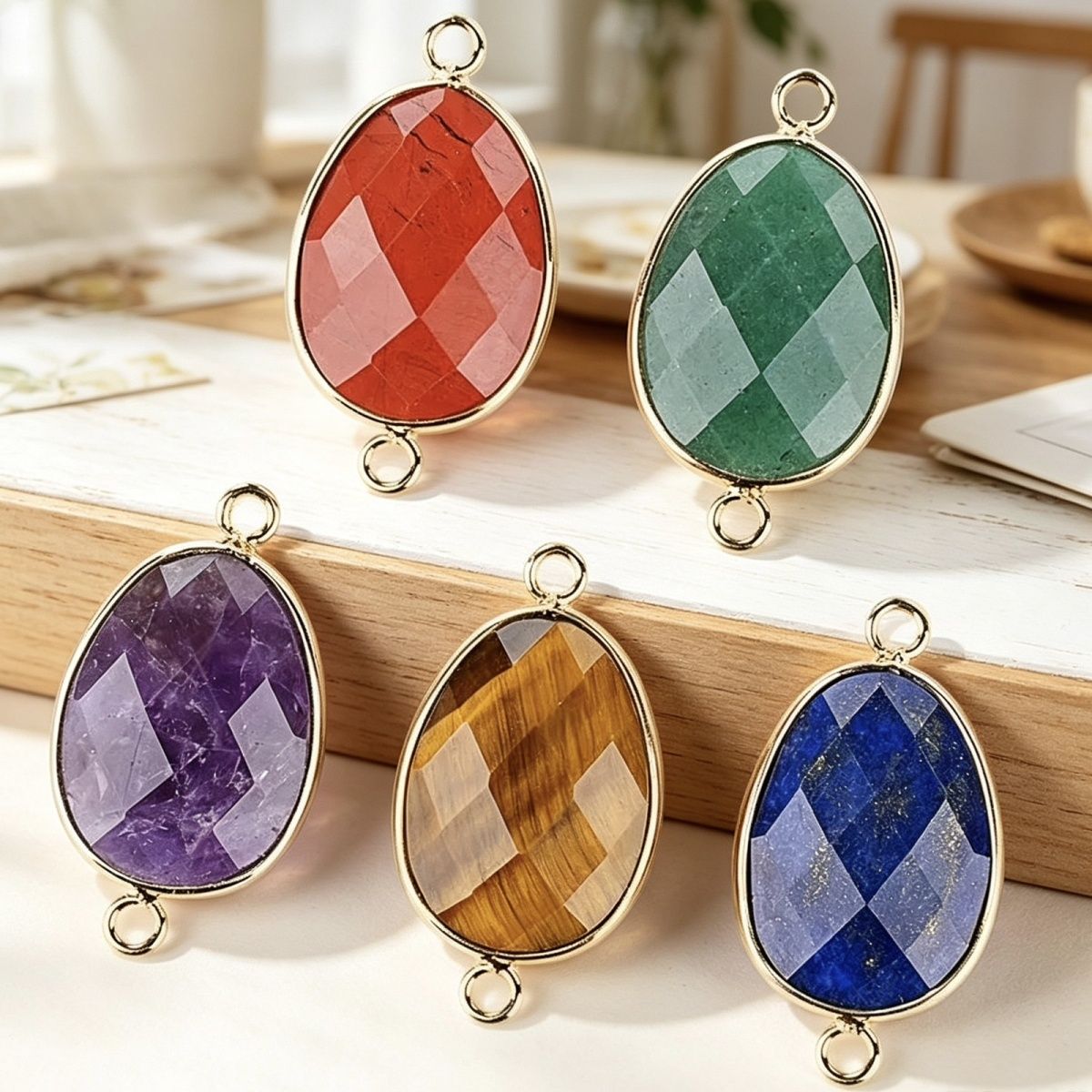 1640 Pingente de pedra semipreciosa de corte de bainha, pulseira de cristal natural artesanal DIY colar de jóias acessórios de conector de suspensão dupla