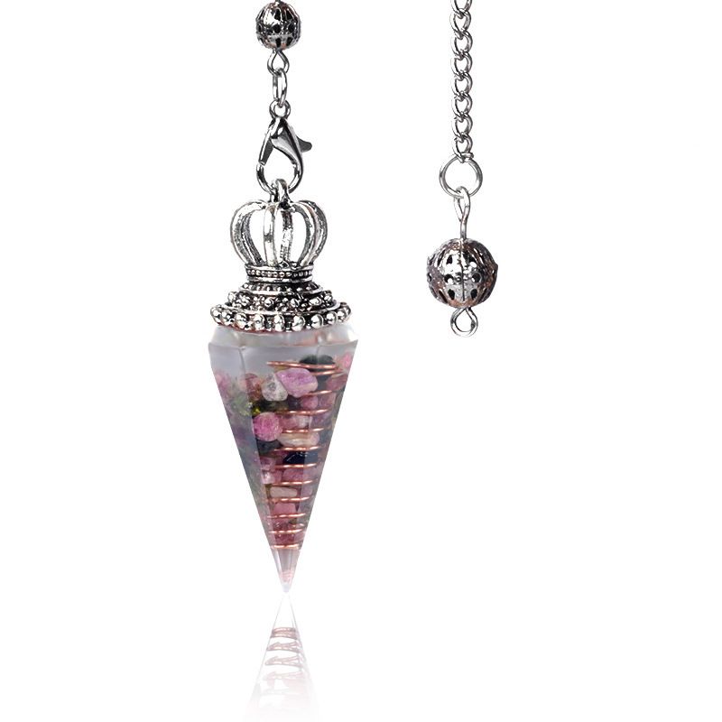 1645-Pêndulo de alma, pêndulo de resina de cascalho cristal, pêndulo de chakra cônico hexagonal