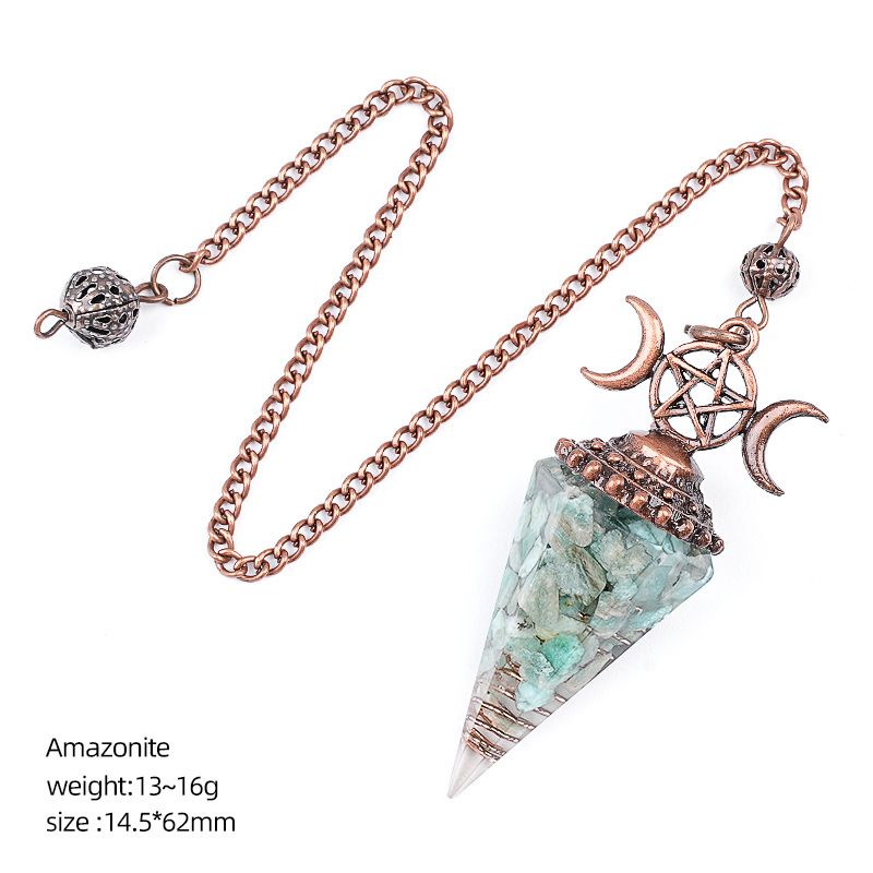 Pingente de pêndulo de cristal natural Triatlo vermelho antigo Hexagonal Cone Yoga Meditação Pêndulo de resina de frequência ajustável