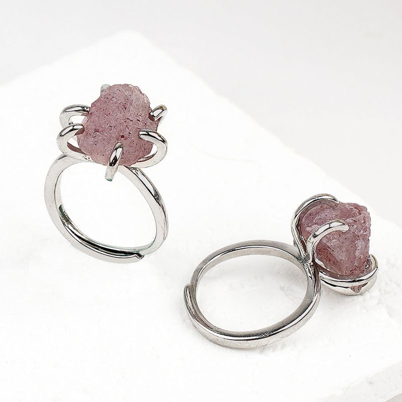 2342-Novo Anel de Ametista Natural Vintage Pedra De Cristal Áspera Suporte De Cobre De Seis Garras Anel Aberto