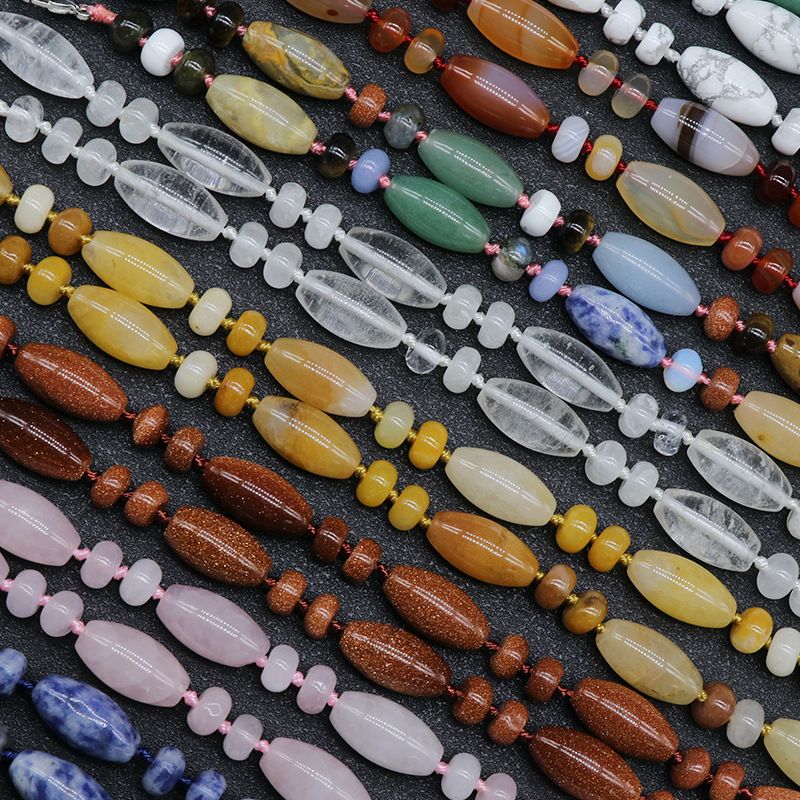 Colar de pedra natural colar de ágata de cristal colar de pedra colorido, cordão de arroz colar com nó de ábaco