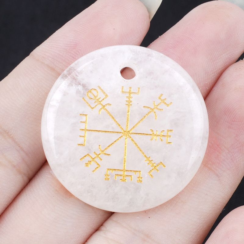 Olho de tigre de ametista natural 30mm símbolo Viking disco pingente marca de direção decoração para casa acessórios pingente