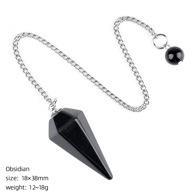 Pingente de pêndulo de cristal natural 38 mm Pedra preciosa de cone hexagonal com corrente Yoga Meditação Pêndulo de frequência ajustável
