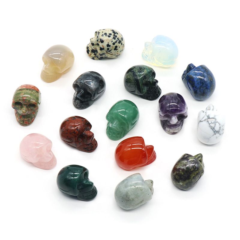 1554-25Mm Crânio de Ágata de Cristal Natural Esculpido Fantasma Cabeça Cerca De 1 Polegada Crânio Pequeno Ornamento De Halloween