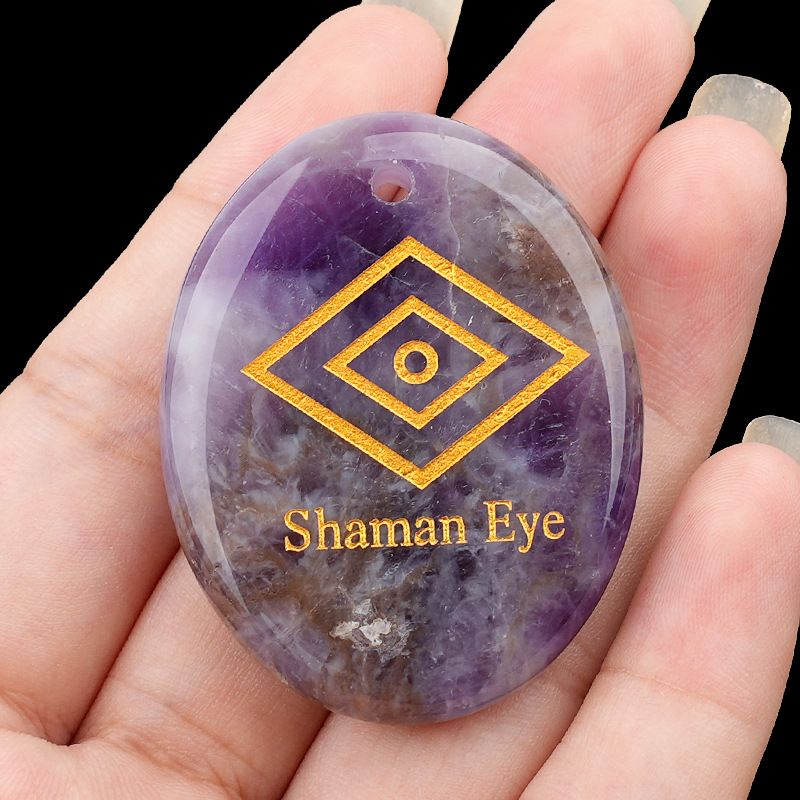 2335-Pingente de letras de pedra de palma de pedra de cristal natural Shaman Eye