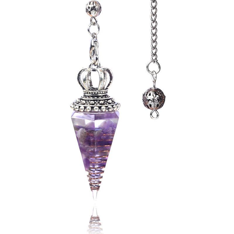 1645-Pêndulo de alma, pêndulo de resina de cascalho cristal, pêndulo de chakra cônico hexagonal