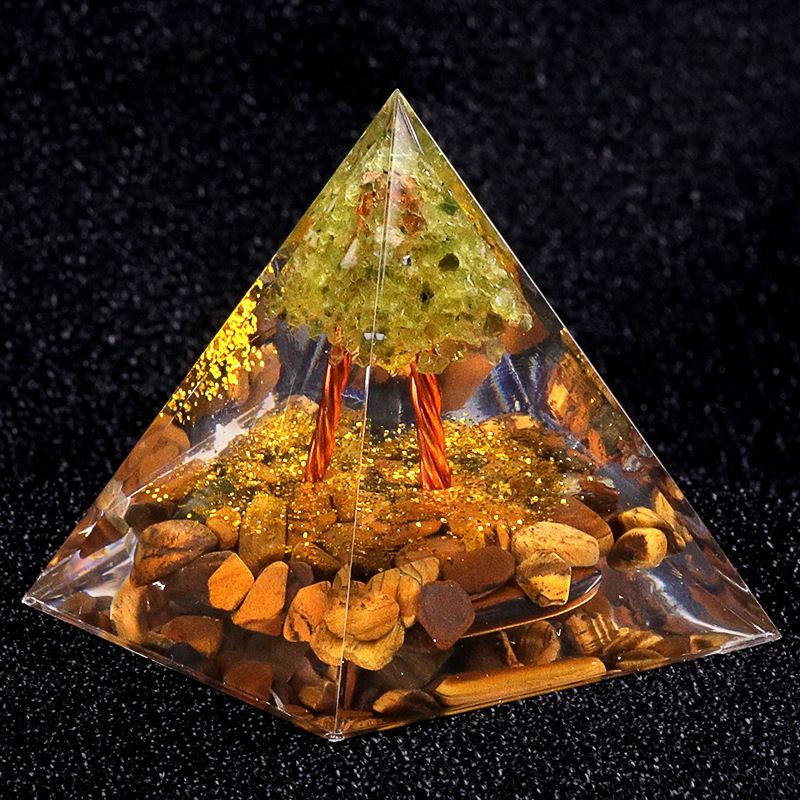 2164-5Cm Azeitona Cristal Árvore da Vida Pirâmide de Cascalho Casa Ornamento de Mesa Resina Artesanato Epóxi
