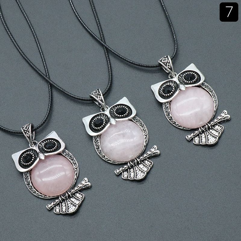 1545-Gem Coruja conjunto de gemas colar coruja, ágata de cristal semi-precioso multi-colorido pingente coruja